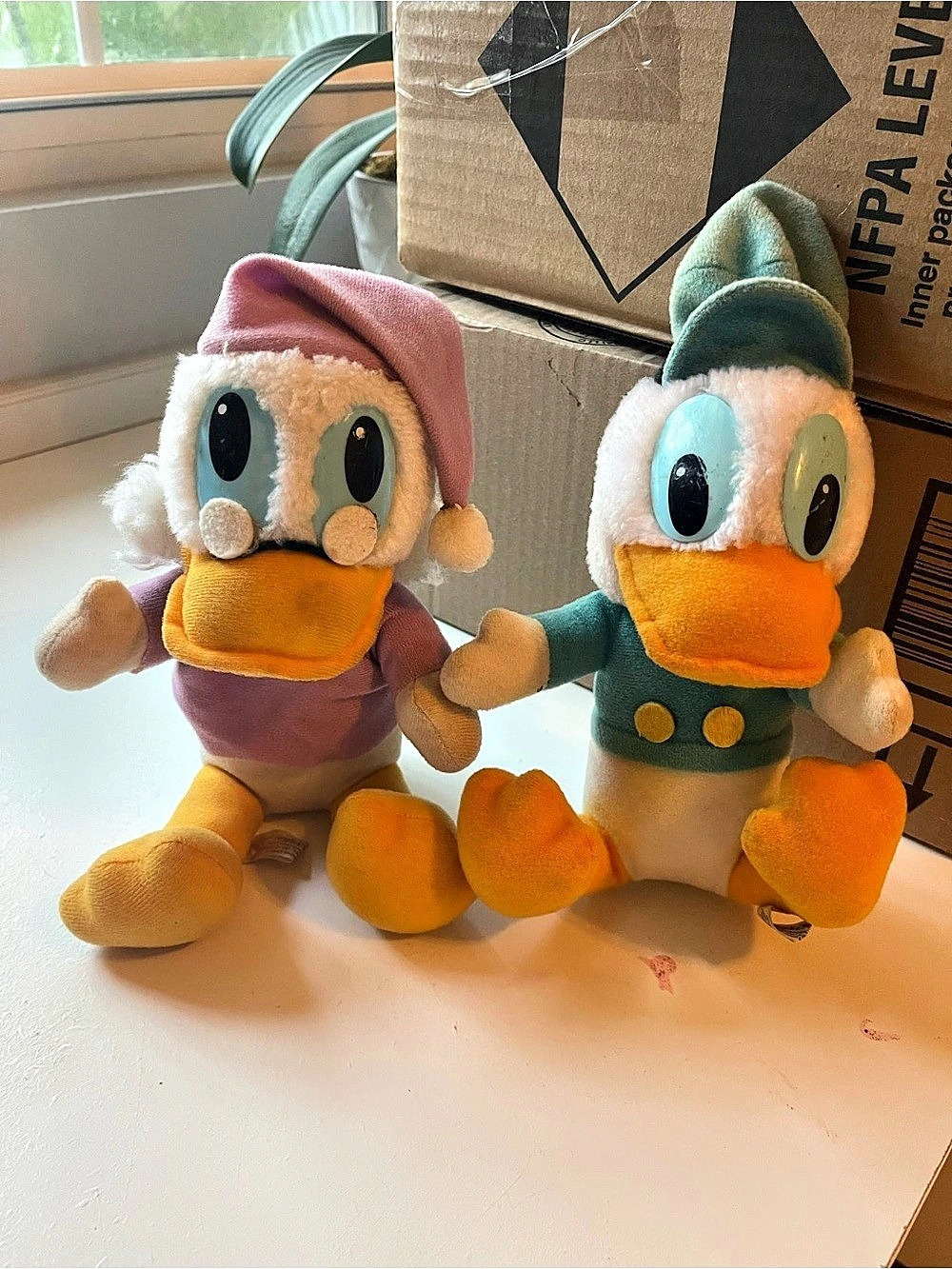 Plush Duck Toy Pair in Orange & Green
